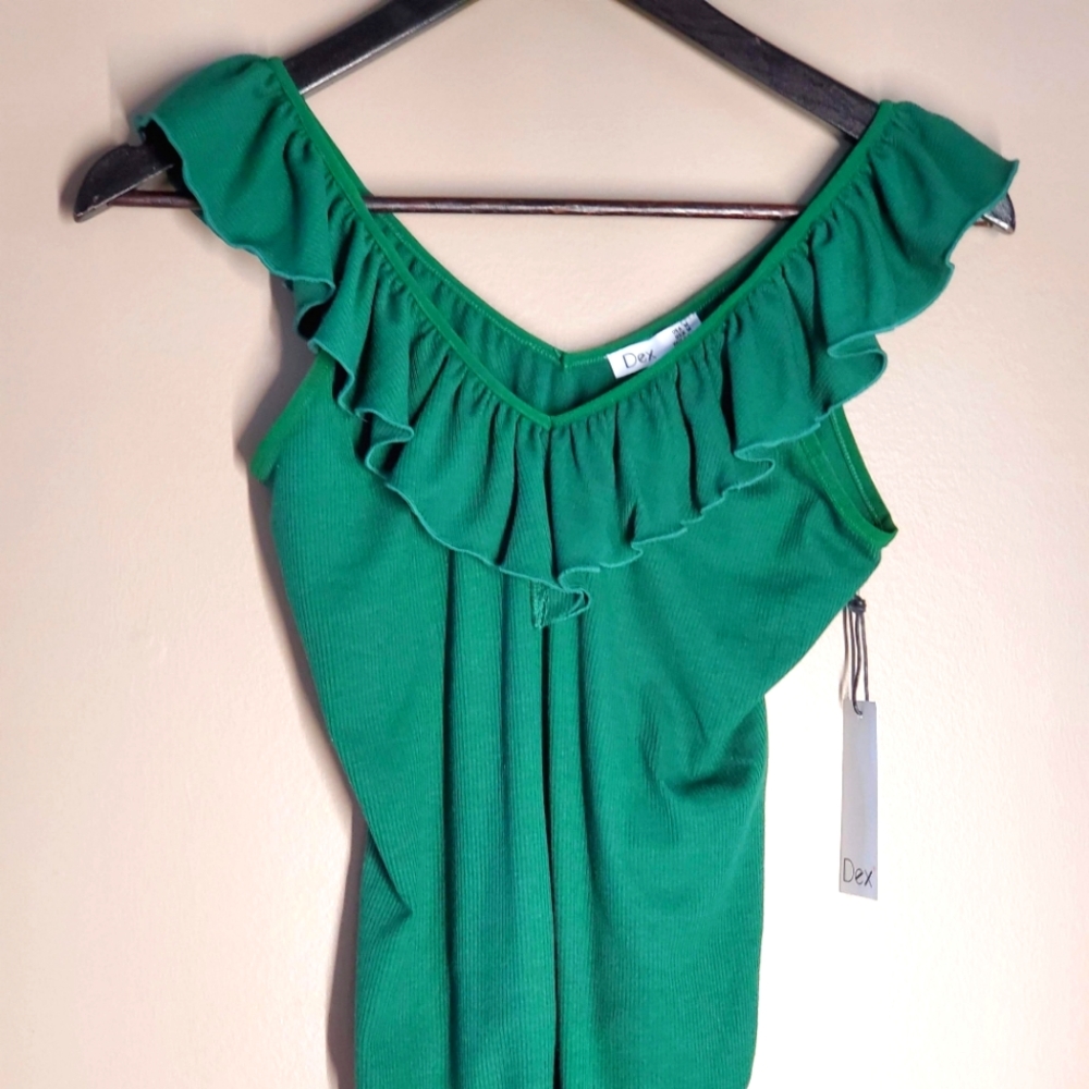 DEX Green Ruffled V-Neck Bodysuit (M)
